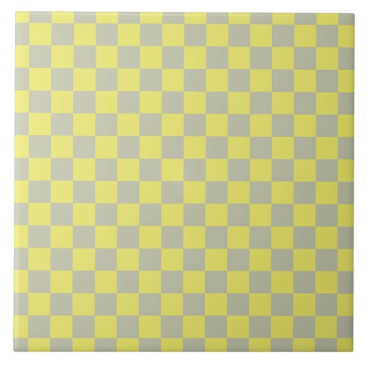 Geel + Grijs Check Checkerboard Patroon Tegeltje (Voorkant)