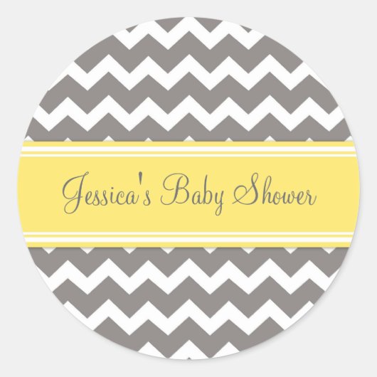 Geel Grijs Chevron Baby shower Favor Stickers (Voorkant)