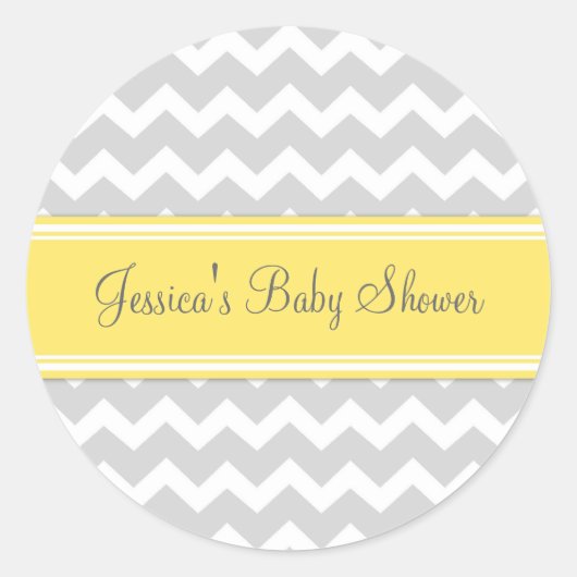 Geel Grijs Chevron Baby shower Favor Stickers (Voorkant)