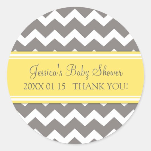 Geel Grijs Chevron Baby shower Favor Stickers (Voorkant)
