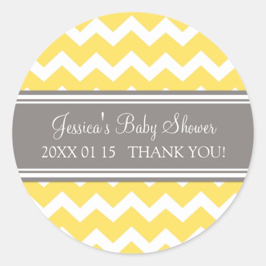 Geel Grijs Chevron Baby shower Favor Stickers (Voorkant)