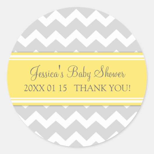 Geel Grijs Chevron Baby shower Favor Stickers (Voorkant)