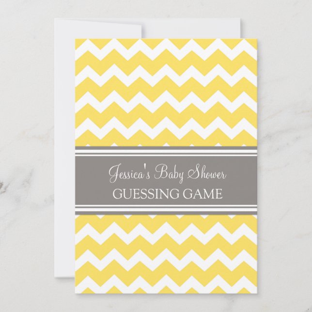 Geel grijs Chevron Baby shower Guessing Game (Voorkant)