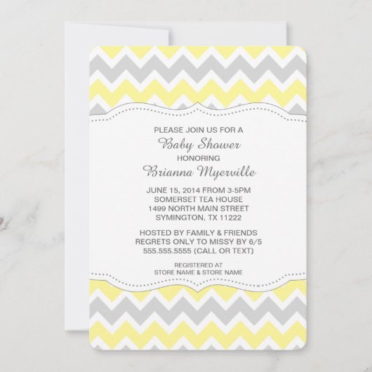 Geel grijs Chevron Baby shower nodigt MODERN uit Kaart (Voorkant)