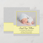 Geel grijs chevron meisje foto geboorte aankondigi aankondiging (Voorkant / Achterkant)