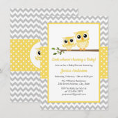Geel grijs Chevron Neutral Cute Owl Baby shower Kaart (Voorkant / Achterkant)