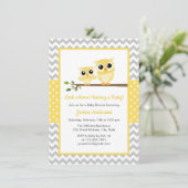 Geel grijs Chevron Neutral Cute Owl Baby shower Kaart (Staand voorkant)