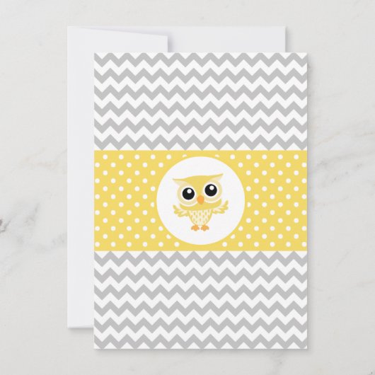 Geel grijs Chevron Neutral Cute Owl Baby shower Kaart (Achterkant)