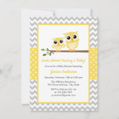 Geel grijs Chevron Neutral Cute Owl Baby shower Kaart (Voorkant)