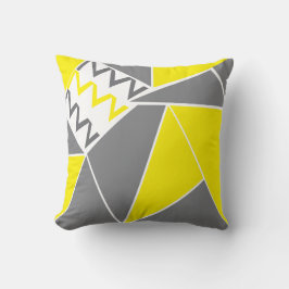 Geel Grijs Chevron Streep Geometrisch Patroon Kussen