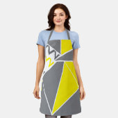 Geel Grijs Chevron Streep Geometrisch Patroon Schort (Gedragen)