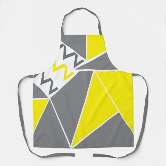 Geel Grijs Chevron Streep Geometrisch Patroon Schort (Voorkant)