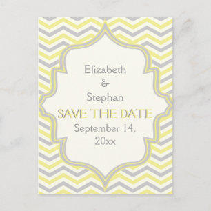 Geel grijs chevron zigzag bruiloft Save the Date Aankondigingskaart