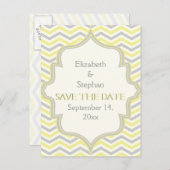 Geel grijs chevron zigzag bruiloft Save the Date Aankondigingskaart (Voorkant / Achterkant)