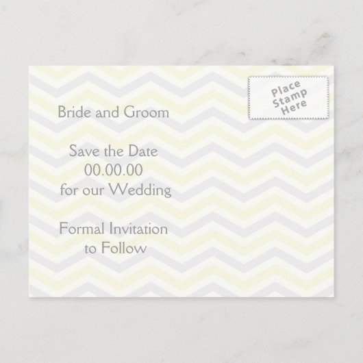 Geel grijs chevron zigzag bruiloft Save the Date Aankondigingskaart (Achterkant)