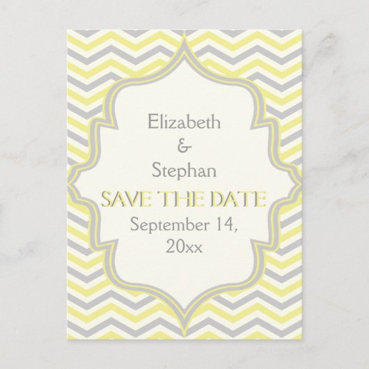 Geel grijs chevron zigzag bruiloft Save the Date Aankondigingskaart (Voorkant)