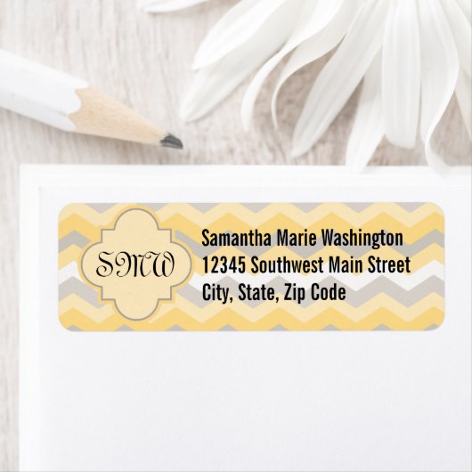 Geel/grijs Chevron Zigzag Etiket (Insitu)