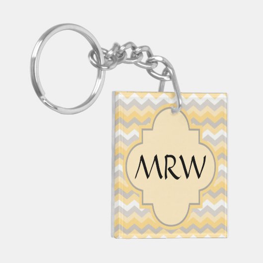 Geel/grijs Chevron Zigzag Sleutelhanger (Voorkant Links)