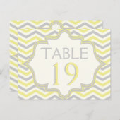 Geel grijs chevron zigzag trouwtafel nummer briefkaart (Voorkant / Achterkant)
