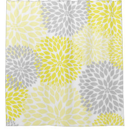 Geel Grijs Dahlia Blossom Douchegordijn