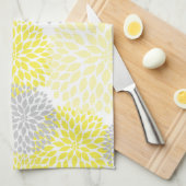 Geel grijs Dahlia Kitchen Tea Towel Theedoek (Quarter Fold)