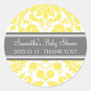 Geel Grijs Damask Baby shower Favor Stickers