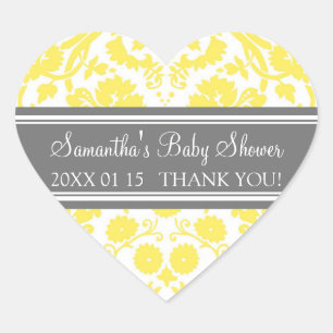 Geel Grijs Damask Baby shower Favor Stickers