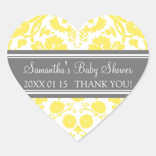 Geel Grijs Damask Baby shower Favor Stickers (Voorkant)