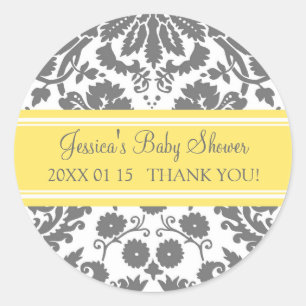 Geel Grijs Damask Baby shower Favor Stickers