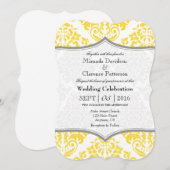 Geel Grijs Damask Bracket Wedding Uitnodigen Kaart (Voorkant / Achterkant)