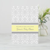 Geel grijs Damask Douane Baby Shower Invitaties Kaart (Staand voorkant)