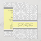 Geel grijs Damask Douane Baby Shower Invitaties Kaart (Voorkant / Achterkant)