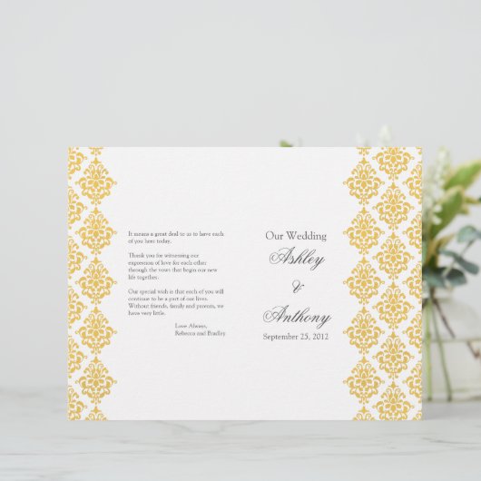 Geel grijs Damask Foldable Wedding Programme (Staand voorkant)