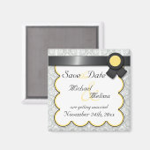 Geel & grijs Damask sparen de Magnetische Datum Magneet (Voorkant / Achterkant)