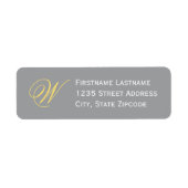 Geel grijs elegant script monogramadres etiket (Voorkant)