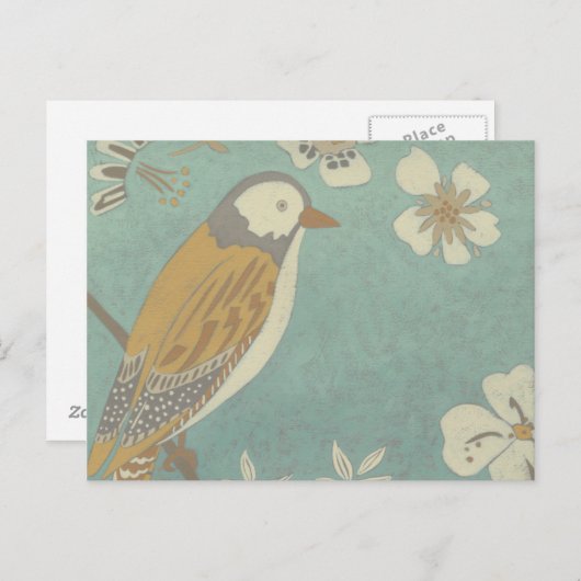 Geel, grijs en beige vogel op een bijkantoor briefkaart (Voorkant / Achterkant)