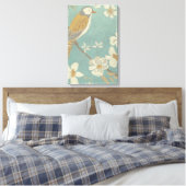 Geel, grijs en beige vogel op een bijkantoor canvas afdruk (Insitu (Slaapkamer))