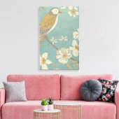Geel, grijs en beige vogel op een bijkantoor canvas afdruk (Insitu (Woonkamer))