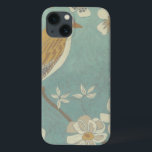 Geel, grijs en beige vogel op een bijkantoor iPhone 13 hoesje<br><div class="desc">Chariklia Zarris staat bekend om haar abstracte kunstwerken. In deze tekening van een profiel van een vogel op een blauwe blauwgroen achtergrond,  vatte ze de eenvoud van de vogel vast. De witte bloemen voegen een romantische aanraking toe. Pas uw favoriete Zazzle-product aan met dit prachtige afbeelding.</div>