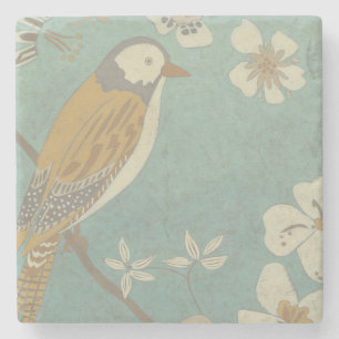 Geel, grijs en beige vogel op een bijkantoor stenen onderzetter