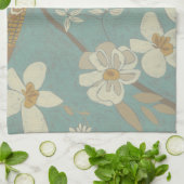 Geel, grijs en beige vogel op een bijkantoor theedoek (Gevouwen)