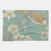 Geel, grijs en beige vogel op een bijkantoor theedoek (Horizontaal)