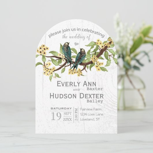 Geel grijs en Blauw Groen Vogelhuwelijk Kaart (Staand voorkant)