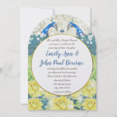 Geel grijs en blauw  Peacock Wedding Kaart (Voorkant)