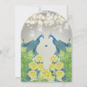 Geel grijs en blauw  Peacock Wedding Kaart (Achterkant)