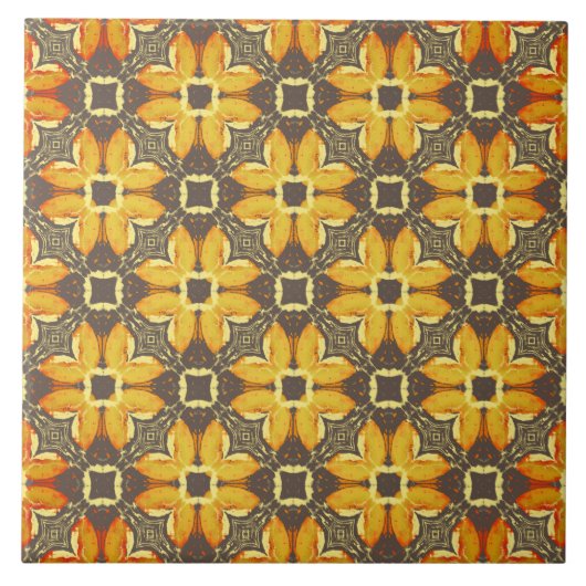 Geel, grijs en Taupe Hipster Flowers Pattern Tegeltje (Voorkant)