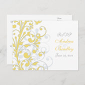 Geel, grijs en wit Bloemen RSVP Briefkaart (Voorkant / Achterkant)