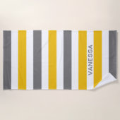 Geel, grijs en wit, gestreept strandlaken (Voorkant)