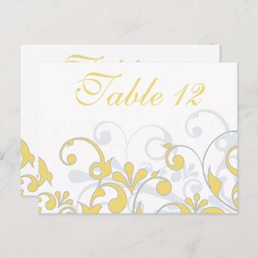 Geel, grijs en wit Trouwtafel Kaarten (Voorkant / Achterkant)