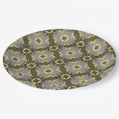 Geel, grijs en zwart blokpatroon papieren bordje (Gekanteld)